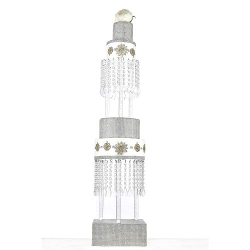  Butterflyevent 2 Tier Crystal Chandelier Cake Stand Round - 8 & 10 sparkling acrylic crystals tear drop pendants Wedding Table Centerpieces cupcake towers