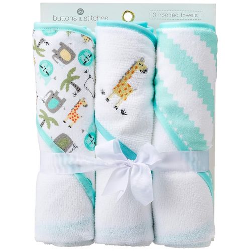  [아마존베스트]Buttons and Stitches 3 Piece Infant Hooded Towel, Giraffe Prints