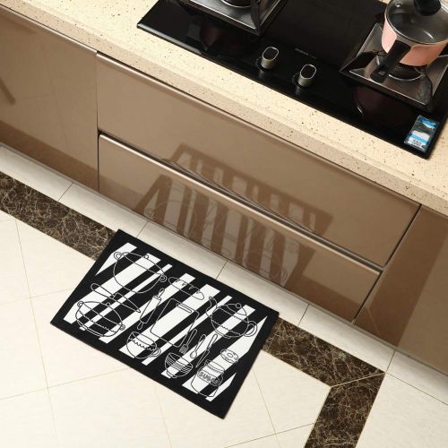  Buwico BUBM Home and Kitchen Rug Runners with Non-Slip Rubber Backing,Perfect for Kitchen Floor,Black Kitchenware Design (Set of 2, 15.7x47.2+15.7x23.6)