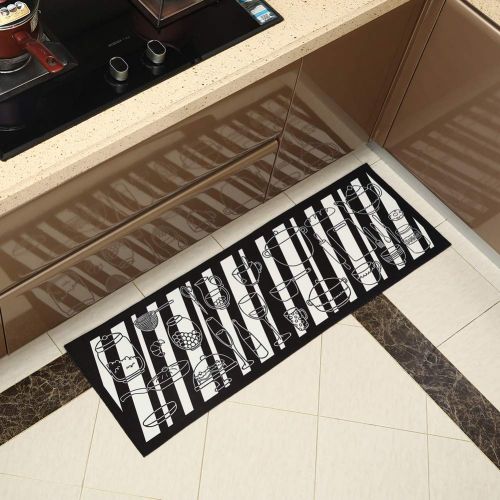  Buwico BUBM Home and Kitchen Rug Runners with Non-Slip Rubber Backing,Perfect for Kitchen Floor,Black Kitchenware Design (Set of 2, 15.7x47.2+15.7x23.6)