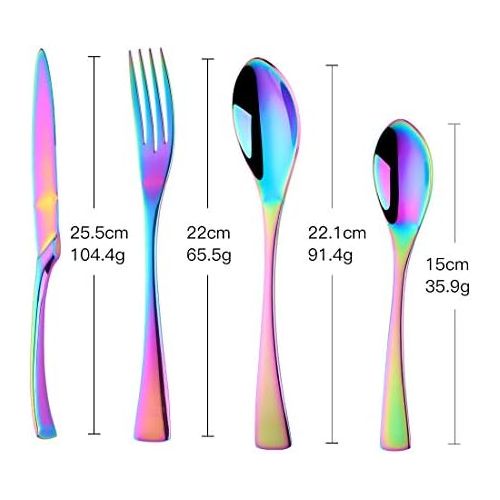  Buyer Star 4stk Besteckset Regenbogen Edelstahl Besteck Set for 1 Utensilien Geschirr Bunter Messer Gabel Loeffel Teeloeffel