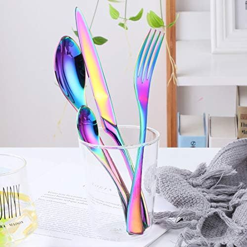  Buyer Star 4stk Besteckset Regenbogen Edelstahl Besteck Set for 1 Utensilien Geschirr Bunter Messer Gabel Loeffel Teeloeffel