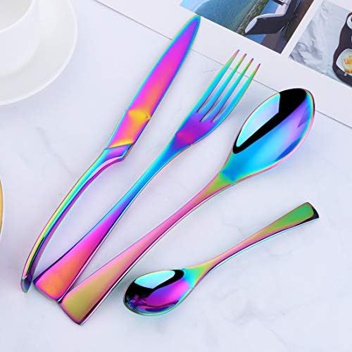  Buyer Star 4stk Besteckset Regenbogen Edelstahl Besteck Set for 1 Utensilien Geschirr Bunter Messer Gabel Loeffel Teeloeffel