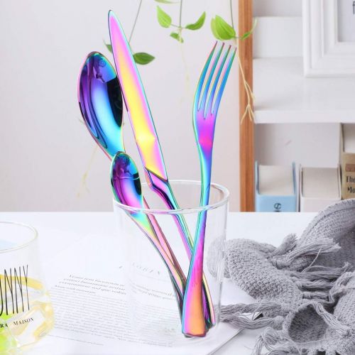  Buyer Star 4stk Besteckset Regenbogen Edelstahl Besteck Set for 1 Utensilien Geschirr Bunter Messer Gabel Loeffel Teeloeffel