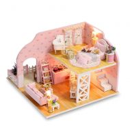 By Axiba Axiba 3D Puzzles Wooden Handmade Miniature Dollhouse DIY Kit w/ Light - Blue And White Town Series Dollhouses accessories Dolls Houses With Furniture & LED & Music Box Best Birthda
