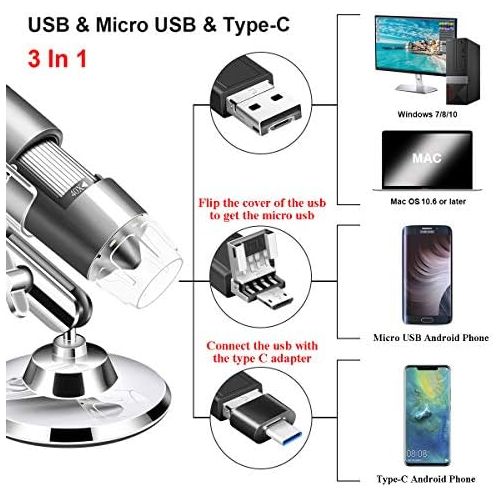  [아마존베스트]ByCainda Cainda USB Microscope Camera 40X to 1000X Digital Microscope with Metal Stand and Carry Case Compatible with Android Windows 7 8 10 Linux Mac Portable Microscope Camera for Kids