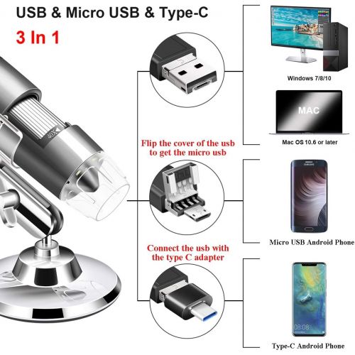  [아마존베스트]ByCainda Cainda USB Microscope Camera 40X to 1000X Digital Microscope with Metal Stand and Carry Case Compatible with Android Windows 7 8 10 Linux Mac Portable Microscope Camera for Kids