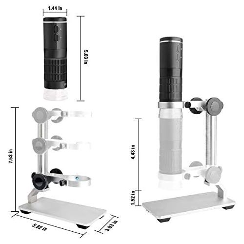  [아마존베스트]Cainda WiFi Digital Microscope for iPhone Android Phone Mac Windows HD 1080P Video Recording 50-1000X Magnification Wireless Portable Microscope with Adjustable Metal Stand and Car