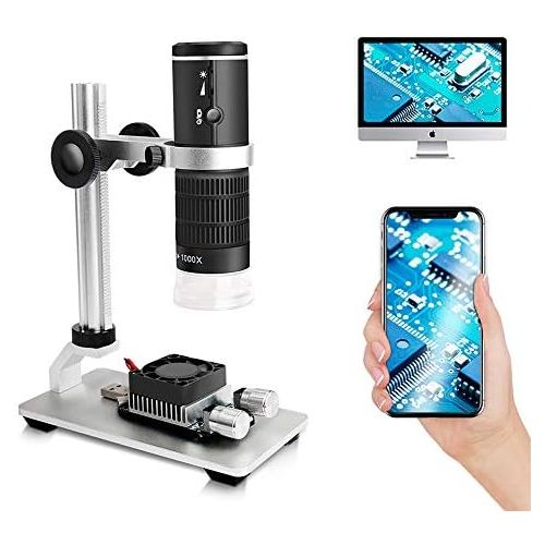  [아마존베스트]Cainda WiFi Digital Microscope for iPhone Android Phone Mac Windows HD 1080P Video Recording 50-1000X Magnification Wireless Portable Microscope with Adjustable Metal Stand and Car
