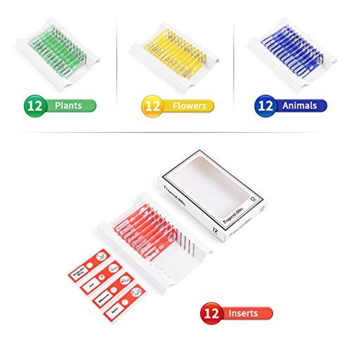  [아마존베스트]Cainda 48 Pcs Plastic Microscope Slides for Kids Animals Insect Plants Flowers Samples with Samples for Students Adults Biology Science Programs