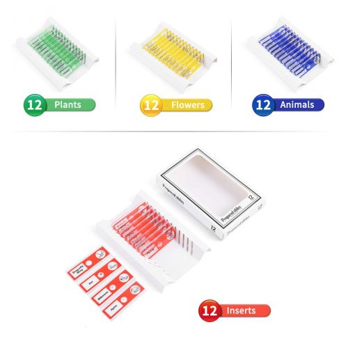  [아마존베스트]Cainda 48 Pcs Plastic Microscope Slides for Kids Animals Insect Plants Flowers Samples with Samples for Students Adults Biology Science Programs