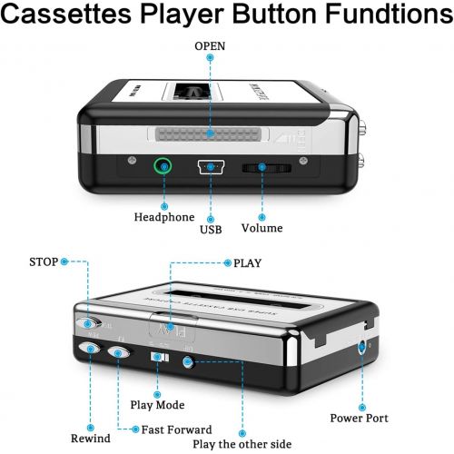  [아마존베스트]By-Heart Cassette Player, Portable Walkman Cassette Player from Tapes to MP3 Converter Via USB, Audio Music Player Capture Cassette Recorder with Headphone for Laptop PC and Mac…