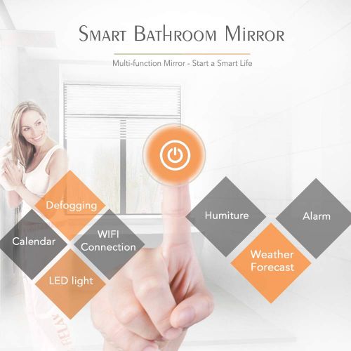  Byecold Vanity Bathroom Mirror with LED Light Touch Screen Demister Weather Forecast Lighted Makeup Mirror Wall Mirror- 39.4x 23.6