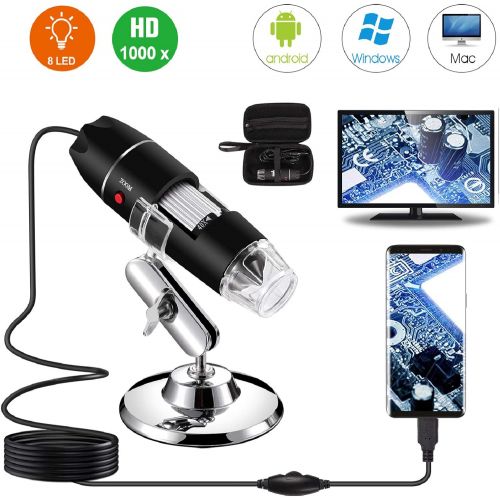  [아마존베스트]USB Digital Microscope 40X to 1000X, Bysameyee 8 LED Magnification Endoscope Camera with Carrying Case & Metal Stand, Compatible for Android Windows 7 8 10 Linux Mac