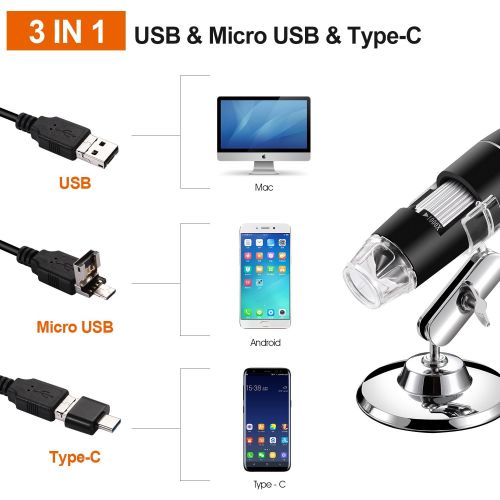  [아마존베스트]USB Digital Microscope 40X to 1000X, Bysameyee 8 LED Magnification Endoscope Camera with Carrying Case & Metal Stand, Compatible for Android Windows 7 8 10 Linux Mac