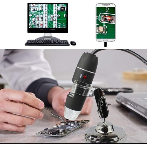  Bysameyee USB Digital Microscope 40X to 1000X, 8 LED Magnification Endoscope Camera with Carrying Case & Metal Stand, Compatible for Android Windows 7 8 10 Linux Mac