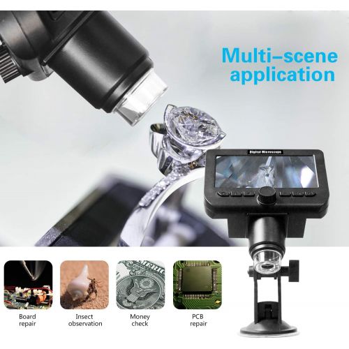  [아마존베스트]1000X LCD Digital Microscope Bysameyee Wifi Wireless 4.3 Inch 1080P Portable Magnifying Glass Zoom Camera with 8 LED Lights Battery for Coin Collection Repair Soldering