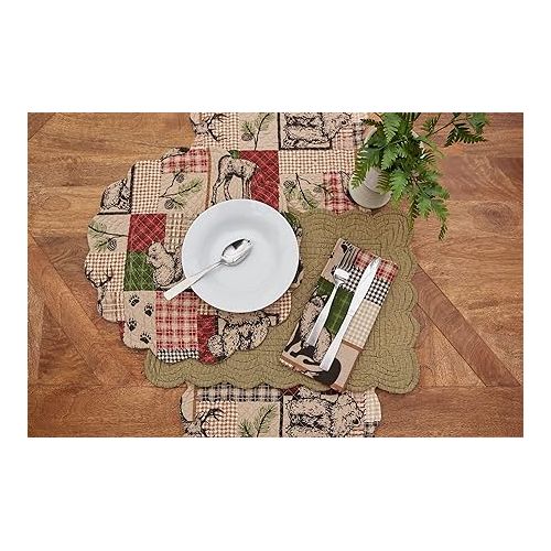 C&F Home Caleb Rustic Lodge Cabin Deer Bear Rustic Lodge Quilted Round Single Cotton Reversible Machine Washable Placemat Round Placemat Brown