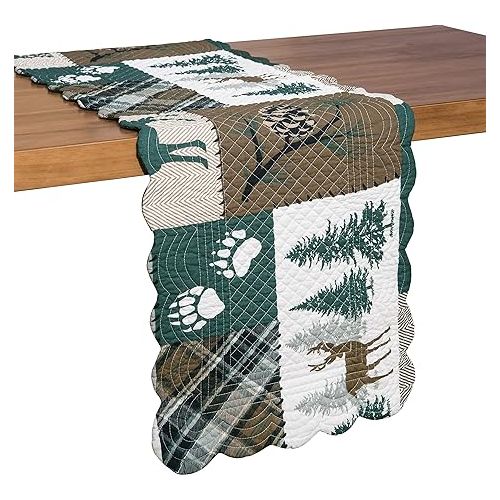  C&F Home Fletcher Forest Patchwork Reversible Hatched Green Cotton Quilted Table Lodge Rustic Cabin Cotton Machine Washable Cotton Quilted Table Runner 14
