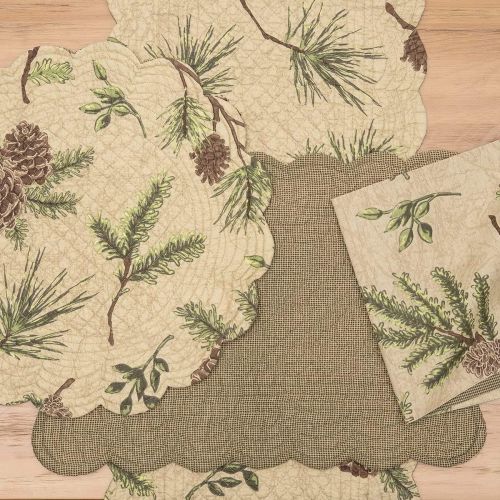  C&F Home Woodland Retreat 17 x 17 Quilted Reversible Cotton Placemats Round Table Mat Pinecone Decor Decoration Cabin Rustic Lodge Brown Green Round Placemat Set of 6 Tan