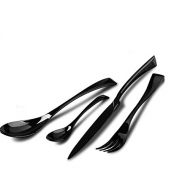 C&L Polished Black Plated Stainless Steel Fork Kinfe Spoon Dinnerware Set Flatware Set Pack of 4 set Total 16 Pieces