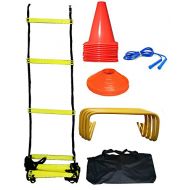 C&W CW Soccer Football Pro Training Kit Complete For Speed & Agility Training Excersise Including (Ladder+Tall Ground Marking Cons + Skipping Rope Hurdles+Sucer Cones) all kit with car