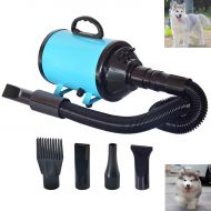 C&W Dog Dryer Noise Reduction Pet Dryer with Heater Dog Blower 3.2HP Adjustable Speed and Temperature Spring Hose and 4 Different Nozzles Blue Color