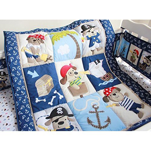  New 7pcs Baby Boy Caribbean Pirates Crib Bedding Set