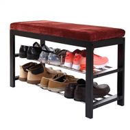 C & S Shoe Bench Storage Shelf Furniture Seat Cushion Entryway Hallway Rack Black