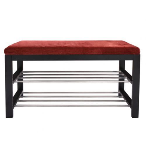  C & S Shoe Bench Storage Shelf Furniture Seat Cushion Entryway Hallway Rack Black