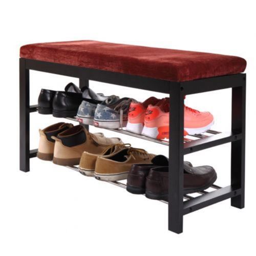  C & S Shoe Bench Storage Shelf Furniture Seat Cushion Entryway Hallway Rack Black