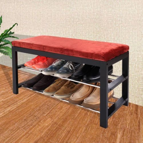  C & S Shoe Bench Storage Shelf Furniture Seat Cushion Entryway Hallway Rack Black