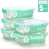 [아마존 핫딜] [아마존핫딜]C CREST [5-Pack,34Oz] Glass Containers for Meal Prepping - Food Storage Containers with Locking Lids - Glass Food Storage Containers for kitchen use - Glass Meal Prep Containers