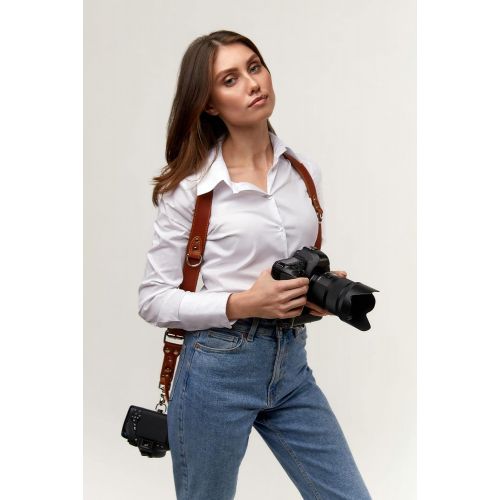  Camera Strap Accessories for Two-Cameras ? Dual Shoulder Leather Harness ? Multi Camera Gear for DSLR/SLR Strap by C Coiro