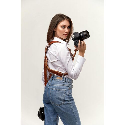  Camera Strap Accessories for Two-Cameras ? Dual Shoulder Leather Harness ? Multi Camera Gear for DSLR/SLR Strap by C Coiro