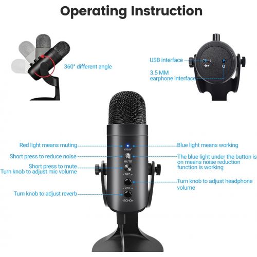  C Cosycost Cosycost USB Microphone,Condenser Computer PC Gaming Mic for PS4/5 Laptop Windows Mac OS Android Phone,Noise Cancelling Instant Mute,Studio Mic for ASMR,Voice,Music Recording,Podca