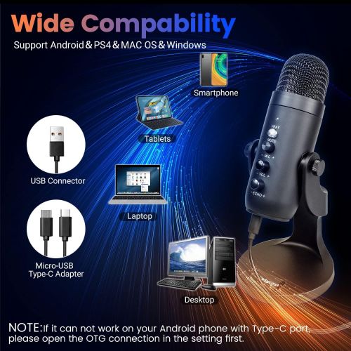  C Cosycost Cosycost USB Microphone,Condenser Computer PC Gaming Mic for PS4/5 Laptop Windows Mac OS Android Phone,Noise Cancelling Instant Mute,Studio Mic for ASMR,Voice,Music Recording,Podca