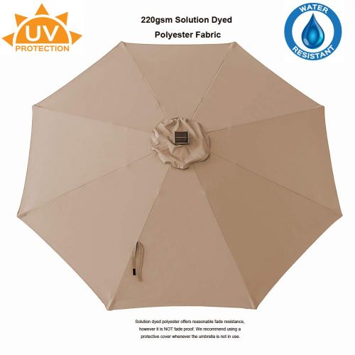  C-Hopetree 10ft Solar Lighted LED Outdoor Patio Umbrella Market Style with Aluminum Pole for Garden Table Backyard Terrace, Beige