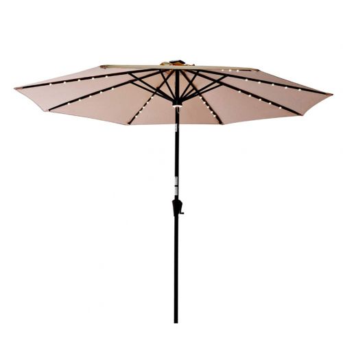  C-Hopetree 10ft Solar Lighted LED Outdoor Patio Umbrella Market Style with Aluminum Pole for Garden Table Backyard Terrace, Beige
