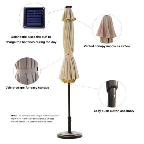  C-Hopetree 10ft Solar Lighted LED Outdoor Patio Umbrella Market Style with Aluminum Pole for Garden Table Backyard Terrace, Beige