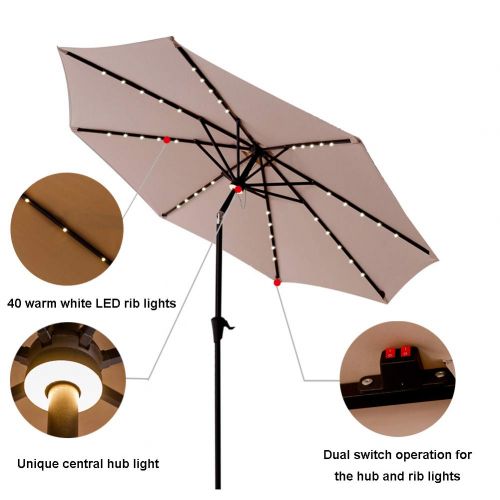  C-Hopetree 10ft Solar Lighted LED Outdoor Patio Umbrella Market Style with Aluminum Pole for Garden Table Backyard Terrace, Beige