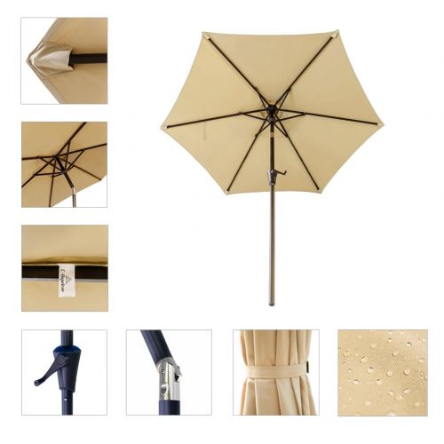  C-Hopetree 7.5 ft Patio Outdoor Market Umbrella for Small Balcony Garden Restaurant Cafe Back-Yard with Tilting, Beige