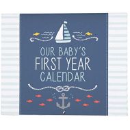[아마존베스트]C.R. Gibson Blue Nautical Our Babys First Year Baby Calendar for Newborn Boy Memory Book with Stickers, 11 L x 18 H