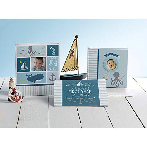  [아마존베스트]C.R. Gibson Blue Nautical Our Babys First Year Baby Calendar for Newborn Boy Memory Book with Stickers, 11 L x 18 H