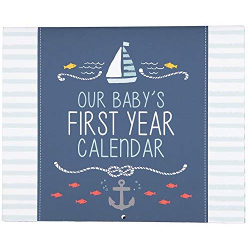  [아마존베스트]C.R. Gibson Blue Nautical Our Babys First Year Baby Calendar for Newborn Boy Memory Book with Stickers, 11 L x 18 H