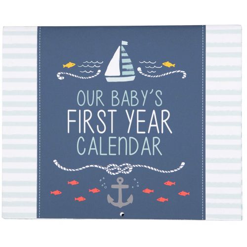  [아마존베스트]C.R. Gibson Blue Nautical Our Babys First Year Baby Calendar for Newborn Boy Memory Book with Stickers, 11 L x 18 H