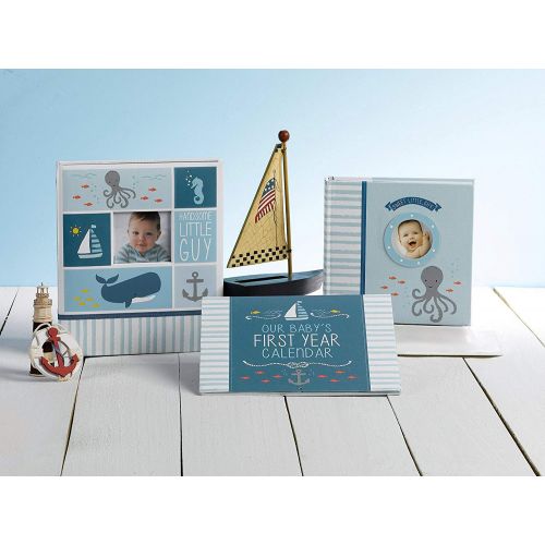  [아마존베스트]C.R. Gibson Blue Nautical Our Babys First Year Baby Calendar for Newborn Boy Memory Book with Stickers, 11 L x 18 H