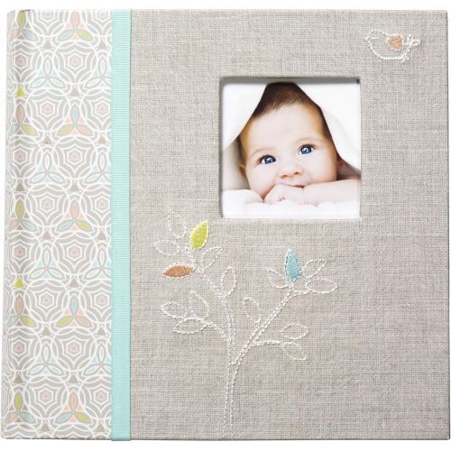  [아마존베스트]C.R. Gibsons Gray Linen Baby Photo Album Baby Photobook, 9.3 x 9.1 x 1.8 inches, 80 pages