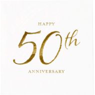 C.R. Gibson X&O Paper Goods Gold Foil Happy 50th Anniversary Paper Beverage Napkins, 20 ct., 5 x 5