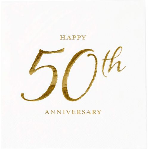  C.R. Gibson X&O Paper Goods Gold Foil Happy 50th Anniversary Paper Beverage Napkins, 20 ct., 5 x 5